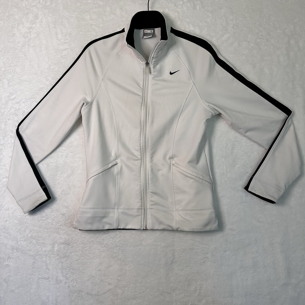 Nike Womens Jacket S White Zip Fit Dri Active Wear‎ Long Sleeve Small Spot - Pic